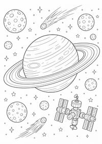 : espaço aventura com Planets — página para colorir é uma página gratuita para colorir e imprimir em A4, com contornos pretos nítidos e áreas claras para colorir. Sem cadastro.