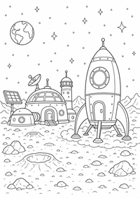 Observatory em espaço – detalhada cena — página para colorir é uma página gratuita para colorir e imprimir em A4, com contornos pretos nítidos e áreas claras para colorir. Sem cadastro.