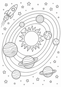 espaço : Sonnensystem mit Planeten — página para colorir é uma página gratuita para colorir e imprimir em A4, com contornos pretos nítidos e áreas claras para colorir. Sem cadastro.