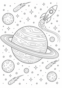 Planet com rings em espaço — página para colorir é uma página gratuita para colorir e imprimir em A4, com contornos pretos nítidos e áreas claras para colorir. Sem cadastro.
