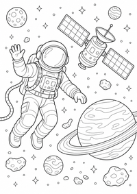 espaço : Astronaut Satellit — página para colorir é uma página gratuita para colorir e imprimir em A4, com contornos pretos nítidos e áreas claras para colorir. Sem cadastro.