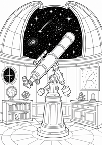 Observatory में अंतरिक्ष — कलरिंग पेज एक मुफ्त A4 कलरिंग पेज है, जिसमें स्पष्ट काली रूपरेखाएँ और रंग भरने के लिए साफ़ क्षेत्र हैं। पंजीकरण आवश्यक नहीं।
