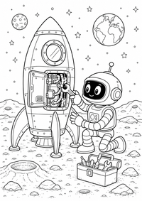 Weltraum Robot ist ein kostenloses A4-Ausmalbild mit klaren schwarzen Konturen zum Ausdrucken.