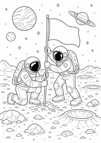 Weltraum Astronauten ist ein kostenloses A4-Ausmalbild mit klaren schwarzen Konturen zum Ausdrucken.