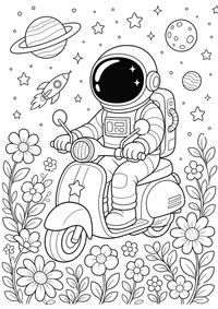 Astronaut im Weltraum ist ein kostenloses A4-Ausmalbild mit klaren schwarzen Konturen zum Ausdrucken.