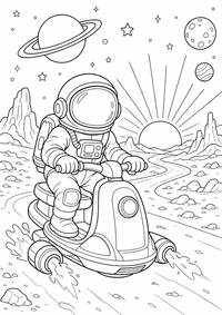 Astronaut im Weltraum ist ein kostenloses A4-Ausmalbild mit klaren schwarzen Konturen zum Ausdrucken.