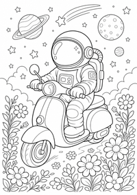 Astronaut im Weltraum ist ein kostenloses A4-Ausmalbild mit klaren schwarzen Konturen zum Ausdrucken.