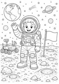 Astronauta sobre luna es un dibujo de espacio para colorear gratis, con contornos negros claros y detalles fáciles de imprimir para niños. Abre el archivo PNG, imprímelo en A4 y úsalo en casa, en el jardín de infancia o en la escuela.