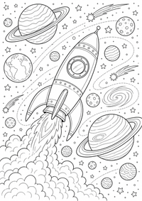 Cohete entre planetas es un dibujo de espacio para colorear gratis, con contornos negros claros y detalles fáciles de imprimir para niños. Abre el archivo PNG, imprímelo en A4 y úsalo en casa, en el jardín de infancia o en la escuela.