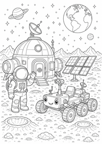 Estación lunar con rover es un dibujo de espacio para colorear gratis, con contornos negros claros y detalles fáciles de imprimir para niños. Abre el archivo PNG, imprímelo en A4 y úsalo en casa, en el jardín de infancia o en la escuela.