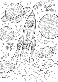 Cohete en el parque de planetas es un dibujo de espacio para colorear gratis, con contornos negros claros y detalles fáciles de imprimir para niños. Abre el archivo PNG, imprímelo en A4 y úsalo en casa, en el jardín de infancia o en la escuela.