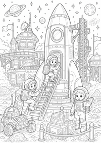 Espacio cohetes estación es un dibujo de espacio para colorear gratis, con contornos negros claros y detalles fáciles de imprimir para niños. Abre el archivo PNG, imprímelo en A4 y úsalo en casa, en el jardín de infancia o en la escuela.