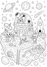 Espacio robot observatorio es un dibujo de espacio para colorear gratis, con contornos negros claros y detalles fáciles de imprimir para niños. Abre el archivo PNG, imprímelo en A4 y úsalo en casa, en el jardín de infancia o en la escuela.