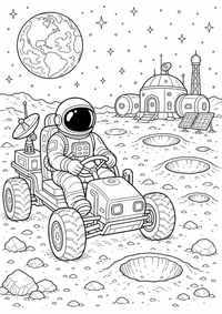 Astronaut com lua Rover — página para colorir é uma página gratuita para colorir e imprimir em A4, com contornos pretos nítidos e áreas claras para colorir. Sem cadastro.