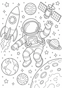 Astronaut Floats — página para colorir é uma página gratuita para colorir e imprimir em A4, com contornos pretos nítidos e áreas claras para colorir. Sem cadastro.