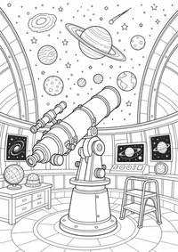 Telescope observatory — página para colorir é uma página gratuita para colorir e imprimir em A4, com contornos pretos nítidos e áreas claras para colorir. Sem cadastro.