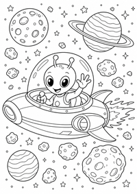 Alien spaceship — página para colorir é uma página gratuita para colorir e imprimir em A4, com contornos pretos nítidos e áreas claras para colorir. Sem cadastro.