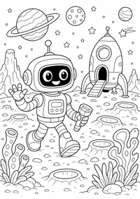 Robot alien planet — página para colorir é uma página gratuita para colorir e imprimir em A4, com contornos pretos nítidos e áreas claras para colorir. Sem cadastro.