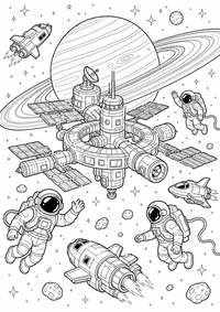 Saturn Raumstation — página para colorir é uma página gratuita para colorir e imprimir em A4, com contornos pretos nítidos e áreas claras para colorir. Sem cadastro.