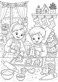 Weihnachtsbaeckerei ist ein kostenloses Weihnachten Ausmalbild mit klaren schwarzen Konturen zum Ausdrucken auf A4.
