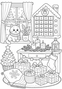 Adventskalender Ausmalbild ist ein kostenloses Weihnachten Ausmalbild mit klaren schwarzen Konturen zum Ausdrucken auf A4.