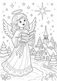: Engel im Weihnachtsdorf — página para colorir é uma página gratuita para colorir e imprimir em A4, com contornos pretos nítidos e áreas claras para colorir. Sem cadastro.