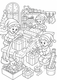 Angel em Natal village – detalhada cena — página para colorir é uma página gratuita para colorir e imprimir em A4, com contornos pretos nítidos e áreas claras para colorir. Sem cadastro.