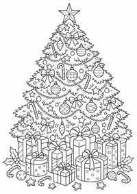 Decorated Natal árvore colorir imagem — página para colorir é uma página gratuita para colorir e imprimir em A4, com contornos pretos nítidos e áreas claras para colorir. Sem cadastro.