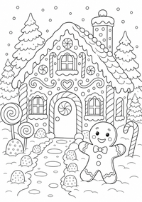 Natal : Weihnachtliches Lebkuchenhaus — página para colorir é uma página gratuita para colorir e imprimir em A4, com contornos pretos nítidos e áreas claras para colorir. Sem cadastro.