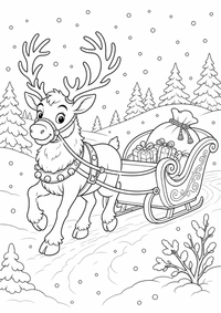 Reindeer Pulling a क्रिसमस Sleigh — कलरिंग पेज एक मुफ्त A4 कलरिंग पेज है, जिसमें स्पष्ट काली रूपरेखाएँ और रंग भरने के लिए साफ़ क्षेत्र हैं। पंजीकरण आवश्यक नहीं।