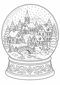 Snow Globe के साथ क्रिसमस Village — कलरिंग पेज एक मुफ्त A4 कलरिंग पेज है, जिसमें स्पष्ट काली रूपरेखाएँ और रंग भरने के लिए साफ़ क्षेत्र हैं। पंजीकरण आवश्यक नहीं।