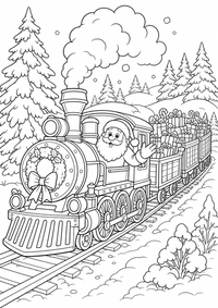 Weihnachtszug ist ein kostenloses A4-Ausmalbild mit klaren schwarzen Konturen zum Ausdrucken.