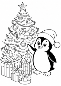 Weihnachts Pinguin ist ein kostenloses A4-Ausmalbild mit klaren schwarzen Konturen zum Ausdrucken.