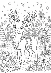 Weihnachtsrentier im Schnee ist ein kostenloses A4-Ausmalbild mit klaren schwarzen Konturen zum Ausdrucken.