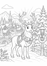 Weihnachtsrentier im Schnee ist ein kostenloses A4-Ausmalbild mit klaren schwarzen Konturen zum Ausdrucken.
