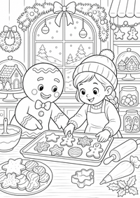Weihnachtsplätzchen in der Bäckerei ist ein kostenloses A4-Ausmalbild mit klaren schwarzen Konturen zum Ausdrucken.