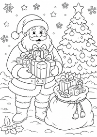 Santa Claus com Gifts — página para colorir é uma página gratuita para colorir e imprimir em A4, com contornos pretos nítidos e áreas claras para colorir. Sem cadastro.