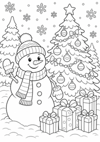 Snowman Natal árvore — página para colorir é uma página gratuita para colorir e imprimir em A4, com contornos pretos nítidos e áreas claras para colorir. Sem cadastro.