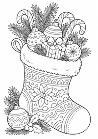 Natal stocking — página para colorir é uma página gratuita para colorir e imprimir em A4, com contornos pretos nítidos e áreas claras para colorir. Sem cadastro.