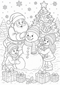 Santa Claus snowman — página para colorir é uma página gratuita para colorir e imprimir em A4, com contornos pretos nítidos e áreas claras para colorir. Sem cadastro.
