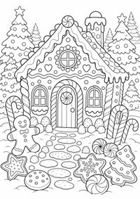 Gingerbread casa — página para colorir é uma página gratuita para colorir e imprimir em A4, com contornos pretos nítidos e áreas claras para colorir. Sem cadastro.