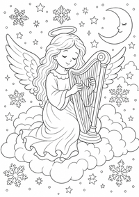 Angel harp — página para colorir é uma página gratuita para colorir e imprimir em A4, com contornos pretos nítidos e áreas claras para colorir. Sem cadastro.